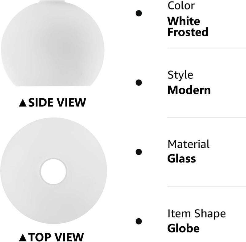 BinoBro Fixture Replacement Globe Shade with 1.65 Inch Fitter, 8 Inch Diameter, E26 Base 1-5/8 Inch Fitter, Glass Lampshade Cover for Pendant Wall Sconce Chandelier Vanity Light (White Frosted) - Image 5